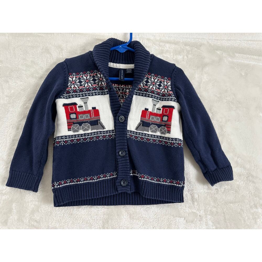 Janie and Jack Train Cardigan Sweater 18 24m Fair Isle Knit Boys
